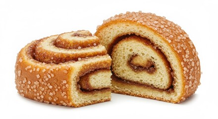 brown sugar cinnamon roll slice isolated on a plain background