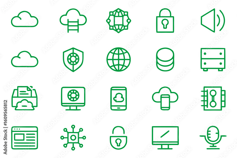 Aufkleber comprehensive collection of digital technology and data processing symbols presented as clean modern