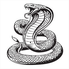Fototapeta premium Striking Cobra Illustration: Black & White Venomous Snake Art
