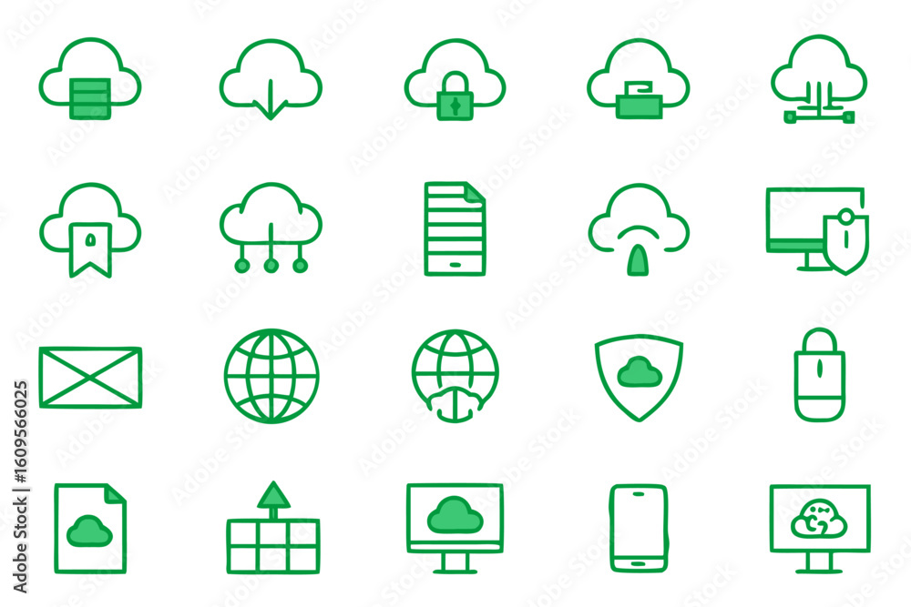 Aufkleber comprehensive collection of modern line art symbols representing various aspects of information tech