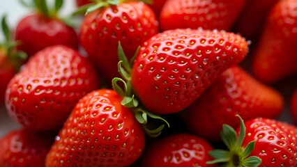 High-Resolution Close-Up of Fresh Strawberries with Water Droplets and Natural Lighting, 4K Detail