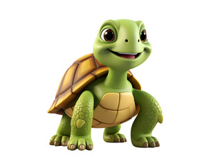 Fototapeta premium 3D cartoon turtle illustration with cheerful expression, perfect for kids’ designs, educational materials, and wildlife themes.