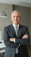 Smiling Senior Executive Man With Arms Folded Looking Confidently At Camera