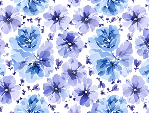 Klassisk bl&aring;, hvid rose, hvid hortensia, ranunculus, anemone, tidsel blomster, gr&oslash;nne omr&aring;der og eukalyptus, guld tropiske blade vektor banner ramme. Trendy farve samling. Isoleret og redigerbar