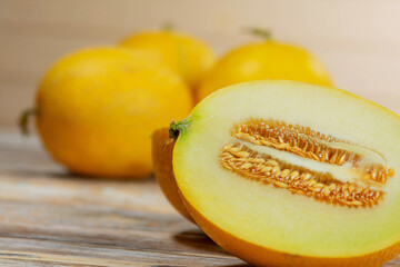 Fresh Yellow Melon Halves with Seed