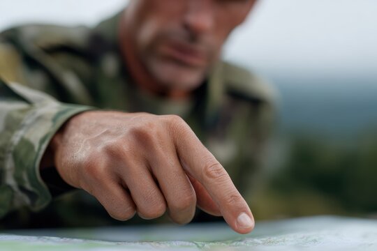 Army commander pointing on strategy map