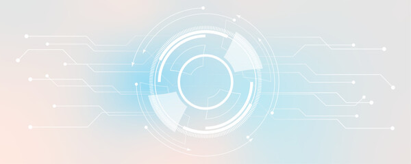 Abstract modern technology futuristic HUD circles communication elements background. Hi-tech communication network of white lines and dots on a gray and blue background.
