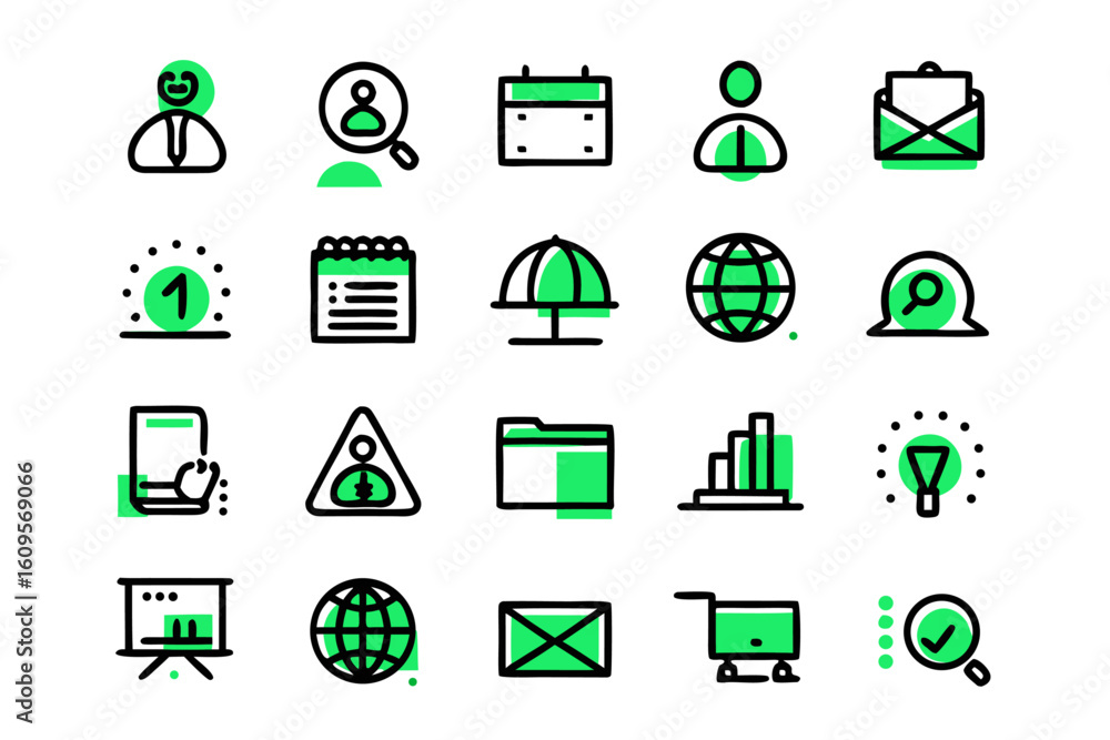 Aufkleber comprehensive collection of clean modern line art symbols representing various internet and digital 