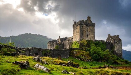 Ancient castle on a grassy hill