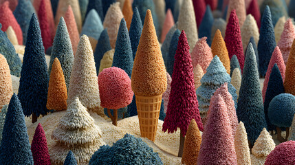 Ice cream cone forest with sugar trees