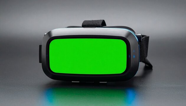 Futuristic Virtual Reality Headset with Vibrant Green Screen and Subtle Blue Glow
