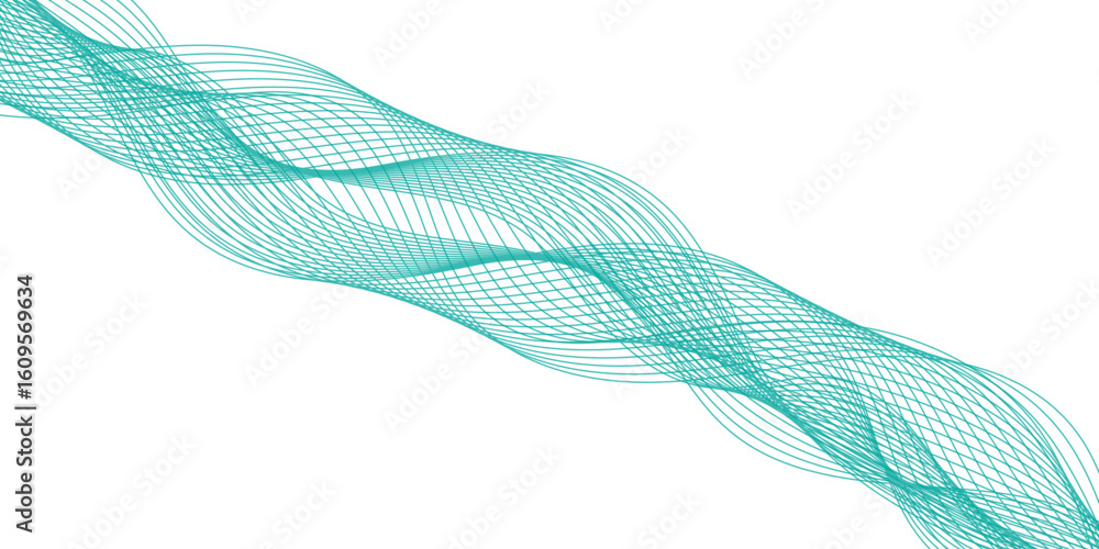 Fototapete abstract green wavy lines isolated on a transparent background. stylized line art background. vector