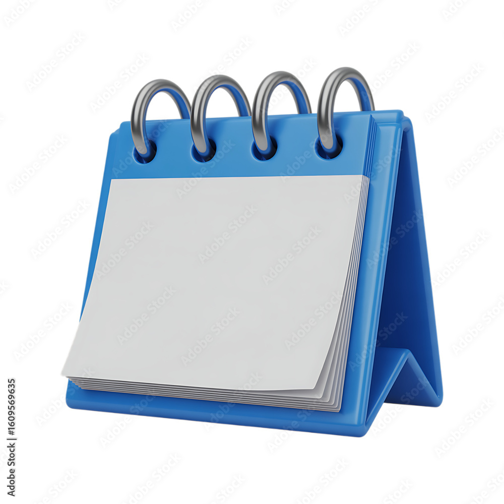 Poster 3d rendering of a blank blue desktop calendar. perfect for scheduling, planning, and organization co