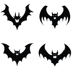 Set of bat silhouette bat silhouette for halloween. Black and white vector illustration on white background
Editable file.  Bat, Spider, Spider Web, Skeleton, Haunted House, Owl, Candle, Mask