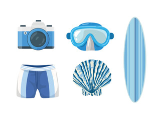 Sea set. Flat vector clipart, illustration with isolated background.