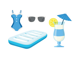 Sea set. Flat vector clipart, illustration with isolated background.