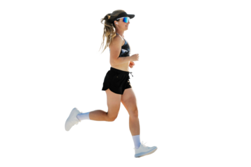 Energizing run along the beach with a determined stride, transparent background.