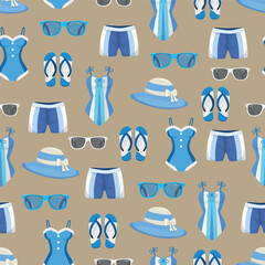 Swimming suit seamless pattern. Flat vector clipart, illustration with isolated background.