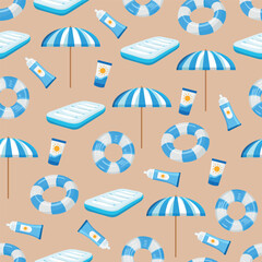 Inflatable floating ring seamless pattern. Flat vector clipart, illustration with isolated background.