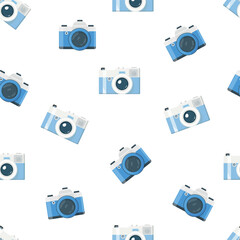 Camera seamless pattern. Flat vector clipart, illustration with isolated background.