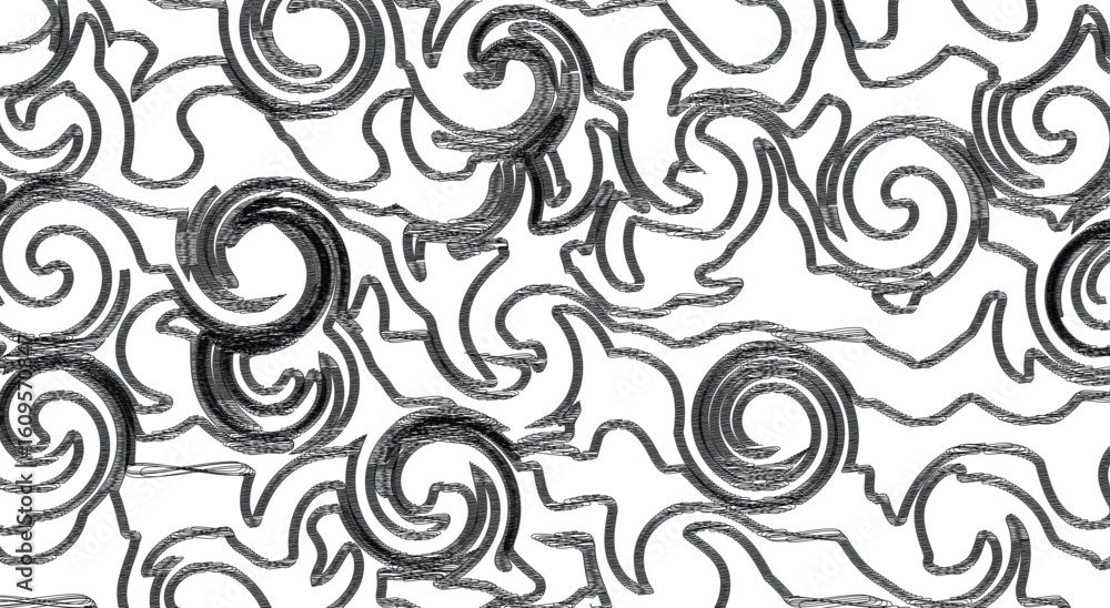 Aufkleber abstract swirl seamless pattern. black and white hand drawn sketch texture vector background with gr