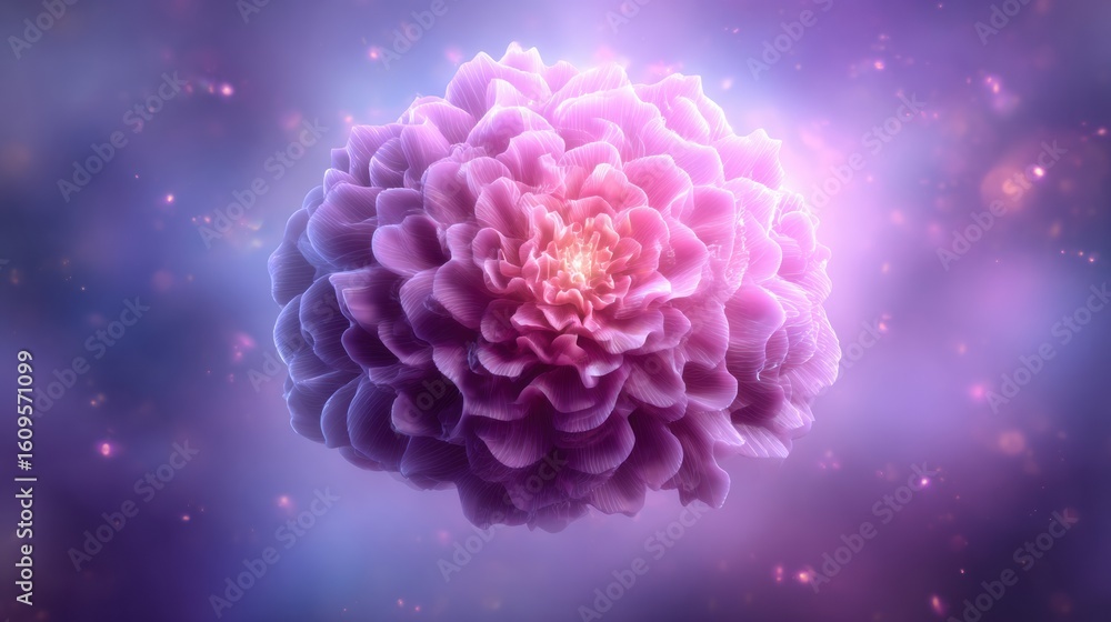 Poster evolving brain transforms into a blooming flower against a soft futuristic background with an open t