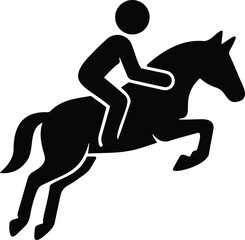 Silhouette of horse and rider in jumping motion, depicting action and dynamic equestrian sport