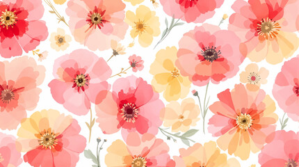 Abstract floral in pattern vector background. Blossom wallpaper with green leaves, pink flower in watercolor texture. Spring flowers illustration suitable for fabric, prints, cover.