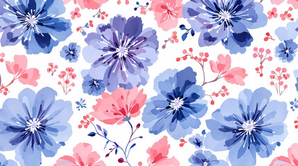 Colorful seamless floral pattern with abstract flowers, leaves and berries. Watercolor print in rustic vintage style, textile or wallpapers in provence style isolated on ivory background.