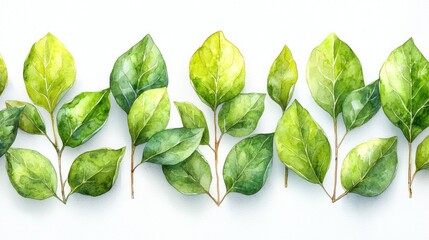 Obraz premium Fresh foliage, green leaves line a white background
