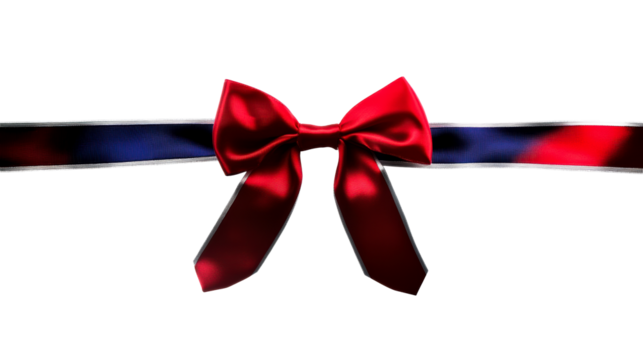 Decorative red and blue ribbon bow on transparent background