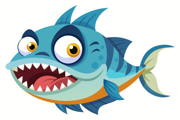 A humorous and colorful cartoon illustration of an anglerfish with a glowing lure, large eyes, and a wide mouth full of sharp teeth. 