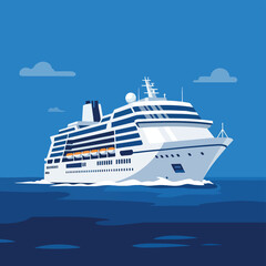 White Cruise Ship Sailing on Dark Blue Ocean.