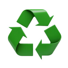 Obraz premium A classic green 3D recycling symbol with a glossy finish, isolated on a transparent background (PNG)