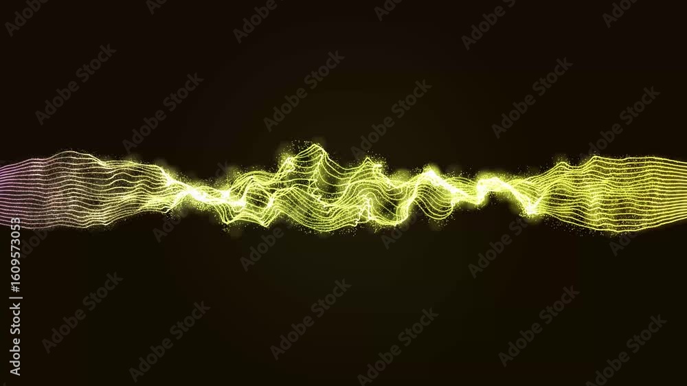 Poster Abstract wavy lines infinite loop with particles dust. Abstract yellow wave line background