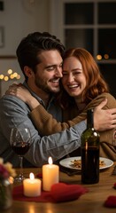 Happy Young Couple Enjoying Romantic Date Night at Home Together
