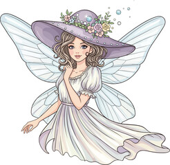 A magical cartoon princess fairy with pink wings and a magic wand, an illustration of fantasy and beauty © Jahidul