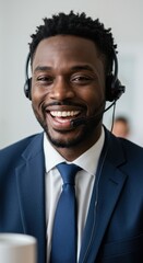 Smiling Customer Service Representative Wearing Headset Focused And Ready To Help Now