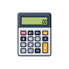 Modern Digital Calculator Flat Design Illustration for Financial Planning, Mathematical Computations, Business Accounting, and Educational Applications.