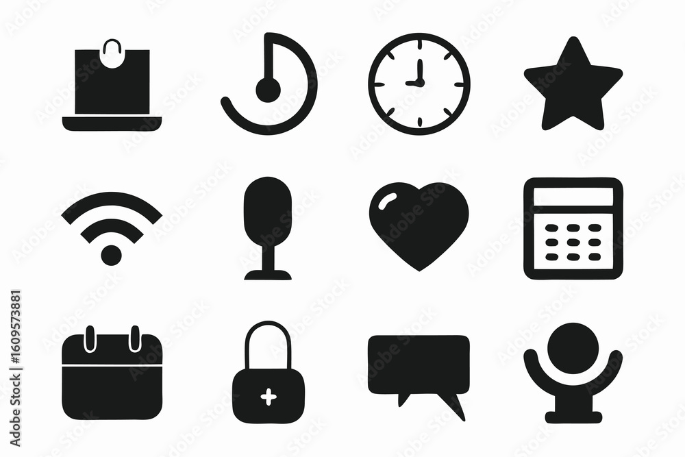 Poster vector art of a set of simple black icons for web and mobile applications isolated on white backgrou