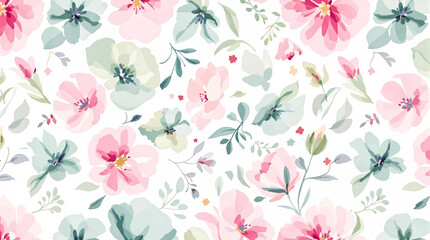 Abstract floral in seamless pattern background. Colorful flowers, flower petals, blooms, roses on wallpaper. Blossom fabric pattern with watercolor texture for banner, prints, packaging.