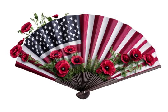 Red poppies and American flag fan design for patriotic events