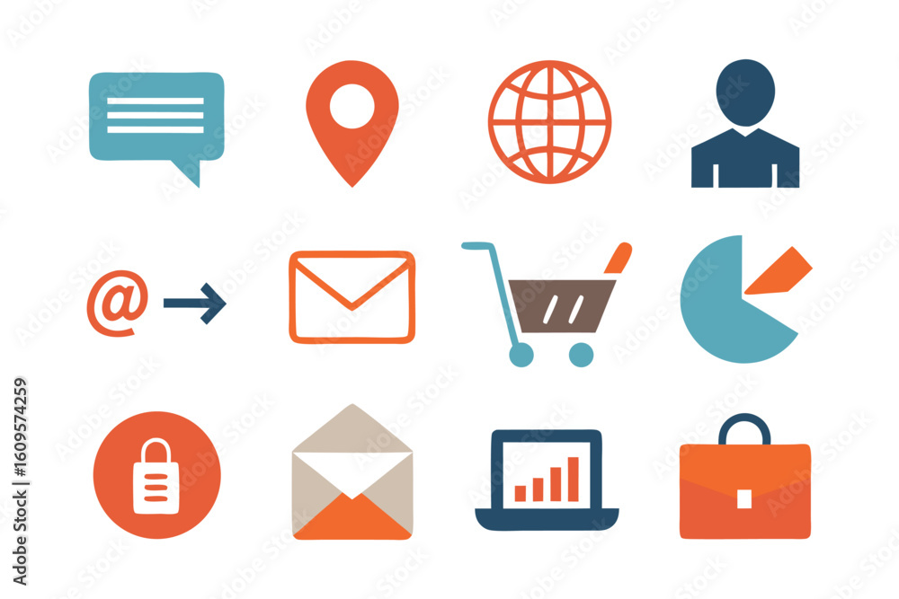 Poster vector art of colorful collection of communication icons isolated on white background