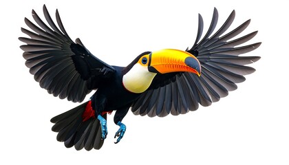 Obraz premium A toucan in flight against a white background