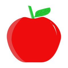 Simple and Vivid Red Apple Illustration with Green Leaf and Stem for Healthy Eating Concepts