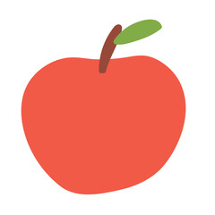 Simple red apple illustration with a green leaf and stem. A flat vector icon perfect for healthy eating and food design.