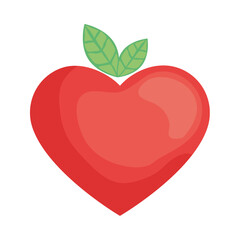 A vibrant red heart-shaped fruit with green leaves, a creative vector concept for healthy eating, organic food, and loving your body.
