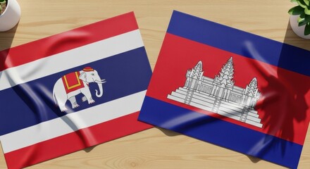 An artistic interpretation of Thailand and Cambodia national flags showcasing partnership and