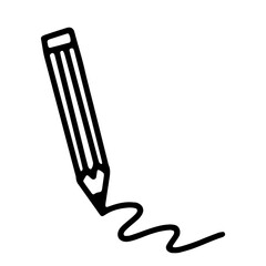 A simple black line art icon of a pencil sketching a wavy line. Hand-drawn vector element for education, art, and creative concept design.