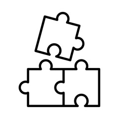 Simple line art icon of puzzle pieces fitting together. A vector graphic symbol for connection, solution, and collaboration concepts.